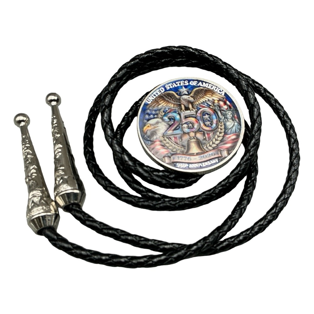 USA 250th Anniversary Bolo Tie 1776-2026 Patriotic Eagle Liberty Bell Western